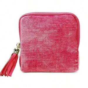 Pink Velvet Zipper Pouch Bag with Tassel